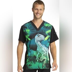 Raptor Cherokee Scrubs Tooniforms Jurassic World Mens Sz S V Neck